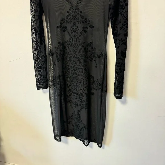 Vintage Whimsigoth Sheer Black Dress Velvet Burnout‎ LBD Cocktail Womens Medium - Picture 7 of 13